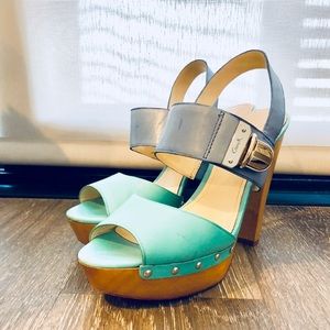 Coach Darcey Leather Wood Platform Slingbacks